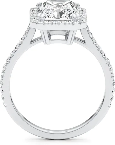 Vista 5 de Anillo de compromiso de moissanita de corte radiante de 3 quilates para mujer, en oro blanco de 14 k (G-H, VVS, 3.35 CTW), anillo de compromiso