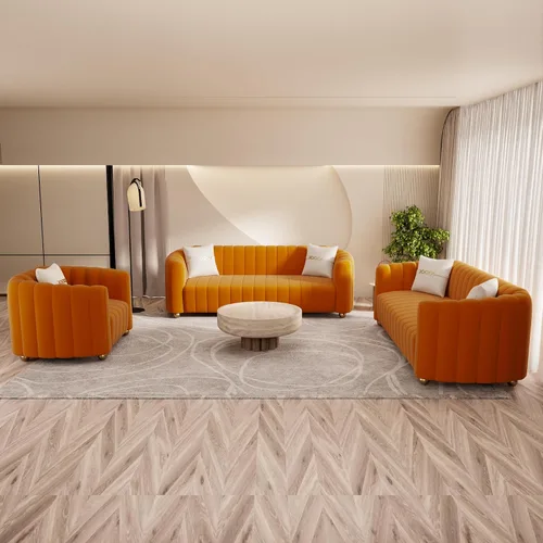 Vista 27 de Moderno juego de sofá de terciopelo negro de 3 piezas para sala de estar, juego de sofá curvado acolchado con patas de esfera de metal dorado