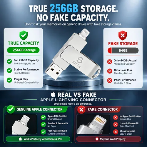 Vista 10 de True Capacity 256 GB MFi certificado iPhone Photo Stick, unidad flash 3 en Plateado