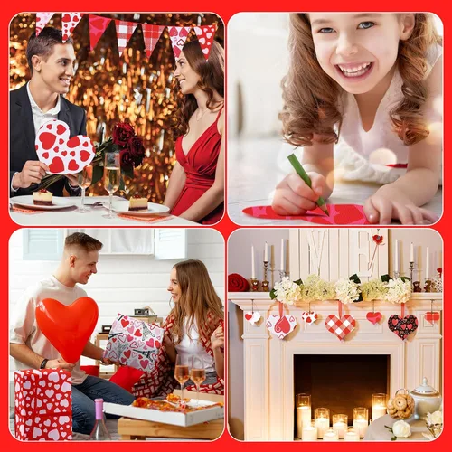 Vista 5 de Ganeen Paquete de 100 piezas de tela para el día de San Valentín de 10 x 10 pulgadas, paquete de tela con estampado de corazón rosa, rojo, rosa