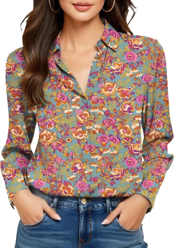 Vista 32 de Camisas sin planchado y sin arrugas para mujer, con botones, de manga larga, de seda de morera, blusas casuales para el trabajo