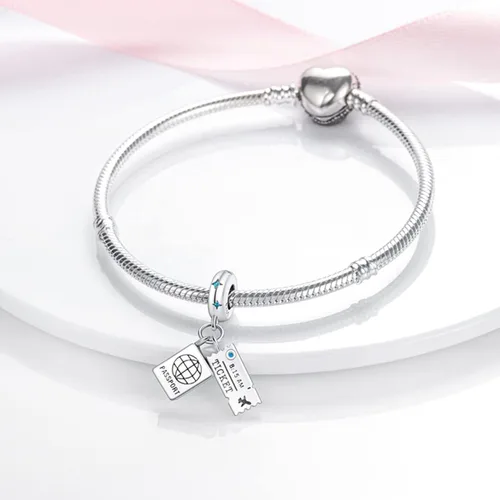 Vista 2 de MULA - Dijes de plata de ley 925 para pulseras y collares, colgantes de letras para la familia, cuentas de viaje en avión, dijes de árbol