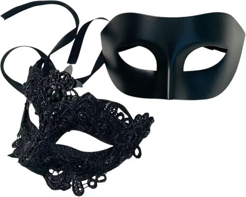 Vista 4 de Par de máscaras de encaje brocado para mascarada, Mardi Gras, cumpleaños, graduación, boda, fiesta
