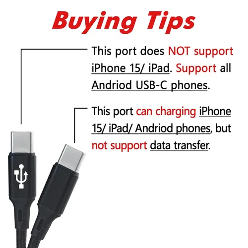 Vista 2 de Cable USB C múltiple de 4 pies, carga múltiple tipo C 2 en 1, carga USB C de doble divisor 3A, cable de nailon, USB A a puerto USB C doble