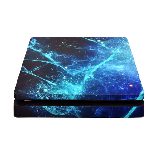 Vista 6 de eXtremeRate Full Set Faceplate Skin Decals Stickers and 2 Led Lightbar for ps4 Slimfor ps4 Slim Console & 2 Controller Decal Covers - Blue Galaxy