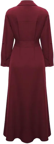 Vista 13 de VERWIN Vestido largo de manga larga para mujer, holgado, elegante, con botones, con bolsillos y cinturones
