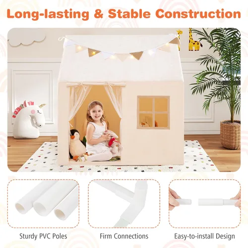 Vista 4 de Costzon Tienda de campaña para niños con alfombrilla acolchada, castillo para niños pequeños con cuerda ligera, tela que brilla en la oscuridad