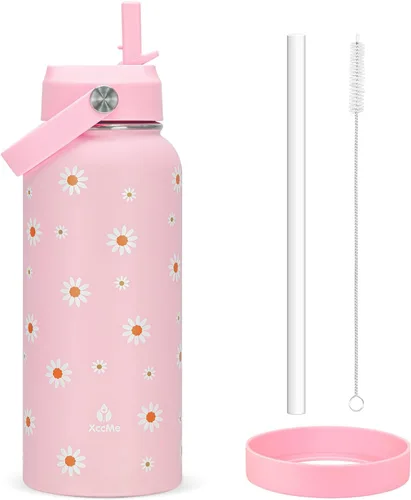 Vista 15 de Botella de agua aislada de 22 onzas, botellas de agua a prueba de fugas de acero inoxidable, taza térmica de viaje de boca ancha de doble pared