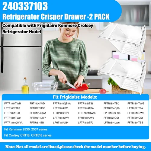 Vista 5 de Paquete de 2 cajas para refrigerador, 240337103 mejoradas, compatibles con cajones Frigidaire de repuesto 240337102 Kenmore para refrigerador, cajón