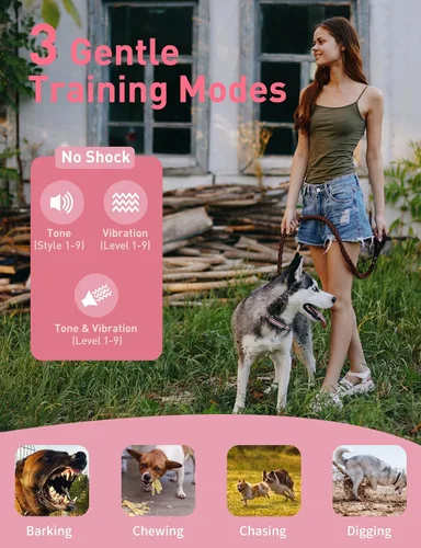 Vista 3 de Collar de entrenamiento para perros sin choque, collar vibratorio para perros pequeños, medianos y grandes, sin golpes, sin puntas