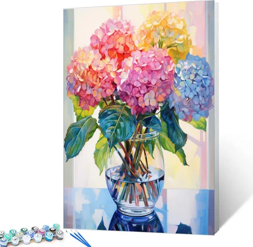 Vista 7 de Tucocoo Pintura por números con flores de lirio azul en una jarra de vidrio DIY en lienzo con pinceles, pinturas acrílicas, pintura de grafiti por