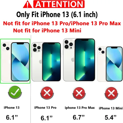 Vista 2 de Funda para iPhone 13, con cubierta para lente de cámara, protector de pantalla HD, [grado militar] anillo de montaje en coche con soporte híbrido