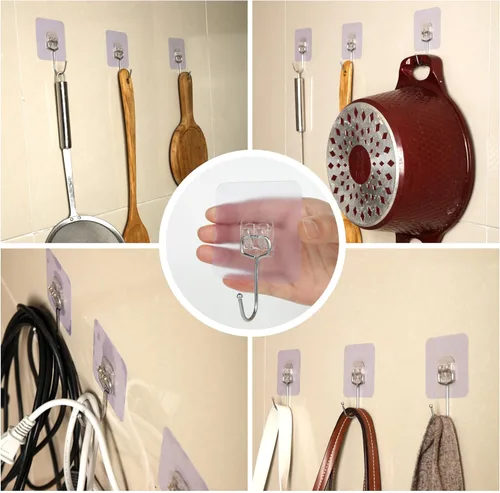 Vista 4 de Aynoo Ganchos adhesivos, ganchos de toalla para colgar calcomanías de pared resistentes, 10 paquetes, 13 libras (máx.)
