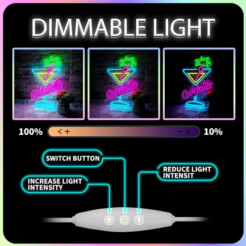 Vista 3 de Señal de Neón de Cócteles Letrero de Vaso de Cóctel Luces LED de Neón para Arte de Pared para Decoración de Bar de Cerveza Luces de Neón Dimmable