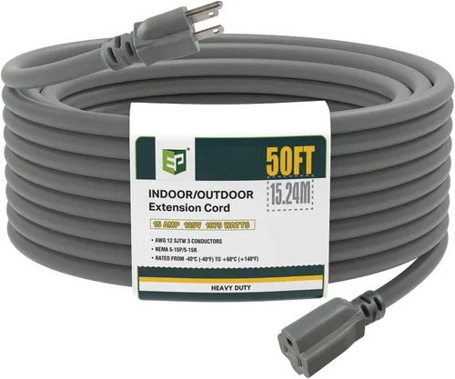 Vista 16 de EP 50 Ft Heavy Duty Outdoor Extension Cord, 12/3 SJTW Black 3-Prong Negro