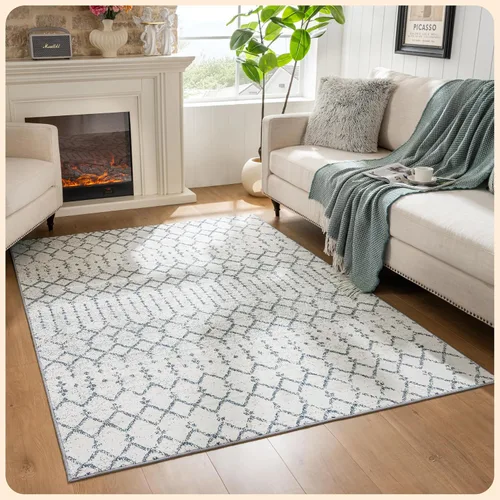 Vista 34 de Istana Alfombra larga antideslizante de 2.5 x 8 para el hogar, para pasillo y cocina, lavable, sedosa y suave al tacto, elegante, color azul y marfil
