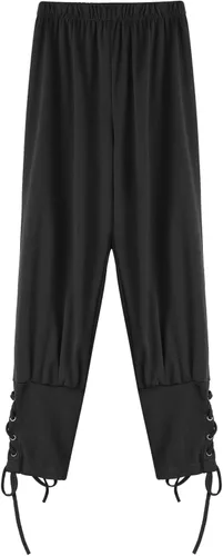 Vista 3 de Pantalones piratas medievales con cordones para niños, disfraz vikingo renacentista, para Halloween, cosplay