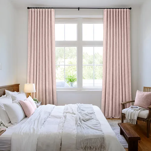 Vista 6 de MIULEE Cortinas de lino 100% opacas de color rosa bebé de 84 pulgadas, juego de 2 paneles de doble cara sin revestimiento, con trabillas traseras