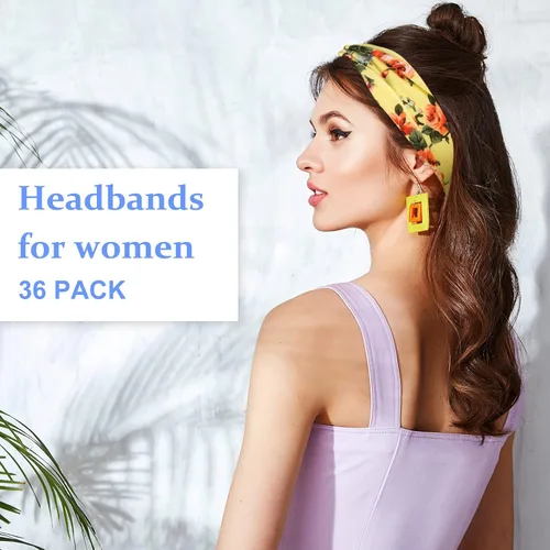 Vista 7 de Yunsailing 36 diademas bohemias para mujer, diadema ancha antideslizante para yoga, entrenamiento, correr, bandas para el cabello, envolturas