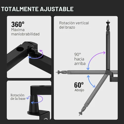 Vista 4 de Elgato Wave Mic Arm LP - Brazo de micrófono de perfil bajo premium con canales de gestión de cables, abrazadera de escritorio, montaje versátil