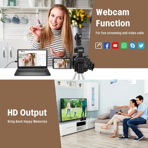 Vista 5 de Videocámara Cámara de Video HD 6K 64MP con Visión Nocturna IR, Cámara para Vlogging de YouTube, Zoom Digital de 18X, Pantalla Táctil de 4.0