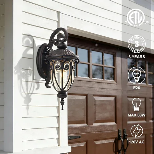 Vista 3 de Lámpara de pared para exteriores con sensor de anochecer a amanecer, accesorio de linterna de pared exterior de 18 pulgadas para casa, iluminación