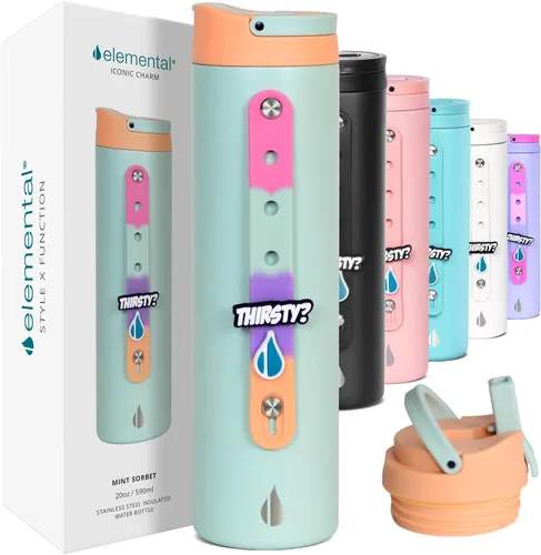 Vista 17 de Elemental Iconic - Botella de agua reutilizable para niños de 20 onzas con Tinte lila