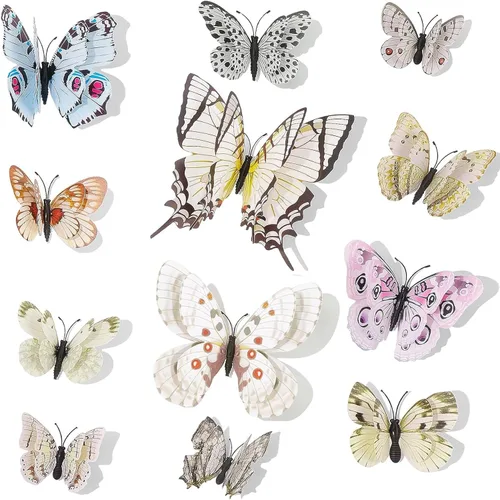 Vista 10 de OPSEAM - Calcomanías 3D de mariposa, 24/48 unidades, para decoraciones de pared, fiestas, con imanes (morado, 24)