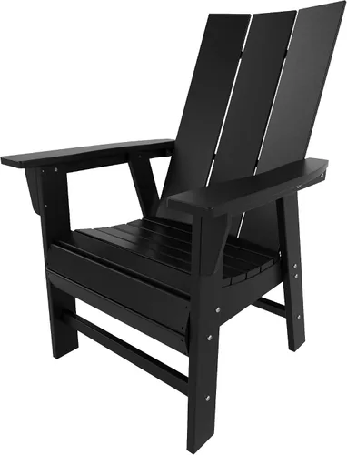 Vista 9 de HDPE Shoreside Modern Curveback Adirondack Silla de comedor, color negro