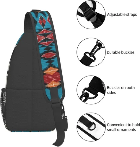 Vista 4 de QISENTIS Mochila cruzada casual para el hombro, gimnasio, deportes, viajes, senderismo, mochila pequeña para mujeres y hombres, Patrón geométrico