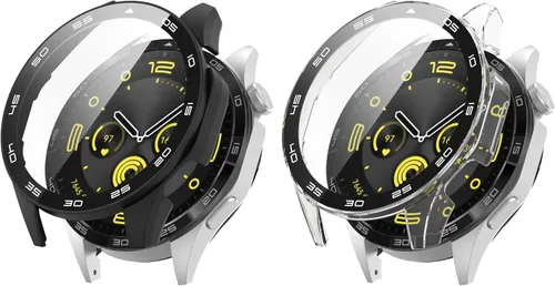 Vista 14 de FitTurn Funda rígida de policarbonato con protector de pantalla de vidrio templado a escala integrada compatible con Huawei Watch GT4