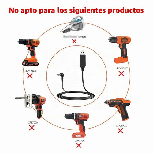 Vista 2 de Cable de carga compatible con destornillador inalámbrico Black and Decker