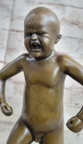 Vista 7 de Angry Indoor - Escultura de bronce joven llorando para niños, interesante estatua de metal para manualidades, escultura brillante fundida