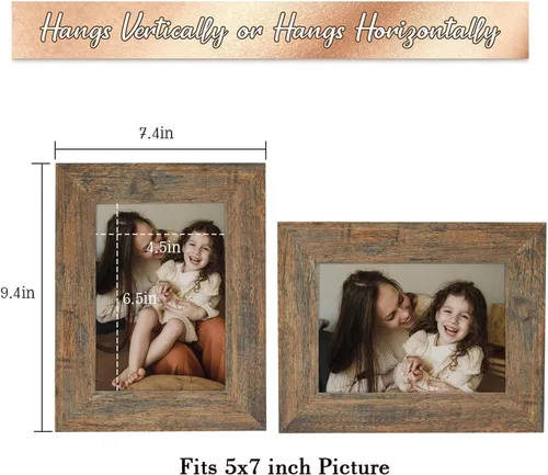 Vista 6 de Frametory, Marco de fotos de 5 x 7 pulgadas, estilo de grano envejecido, marcos para fotos o fotos de 5 x 7, diseño de moldeado ancho con vidrio