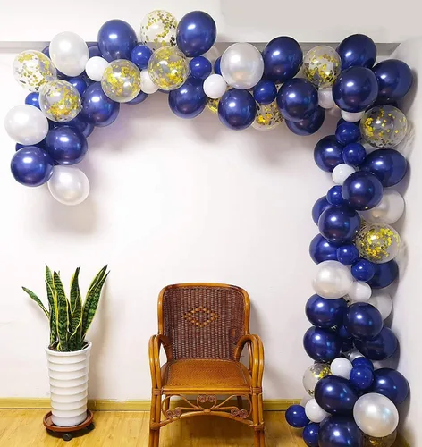 Vista 4 de Paquete de 100 globos de color azul marino de 12 pulgadas, cromados, redondos, helio, perla, azul oscuro, para decoración de bodas, cumpleaños