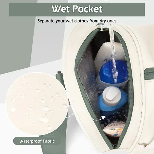 Vista 5 de Bolsa de gimnasio pequeña para mujer, A8-Beige y Verde