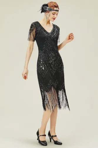 Vista 3 de BABEYOND Vestido de lentejuelas con flecos Art Deco de los años 20, vestido de fantasía flapper de los años 20