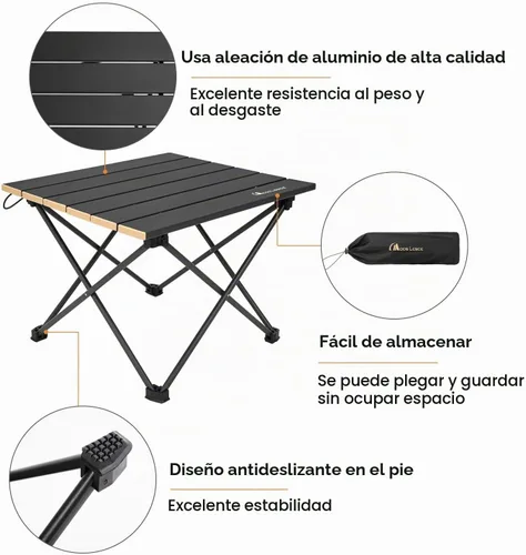 Vista 6 de MOON LENCE Mesa de camping plegable ultraligera, compacta, portátil con bolsa de transporte, para cocinar al aire libre, picnic, campamento, barco