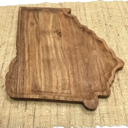 Vista 2 de India Handicrafts State of Georgia - Tabla de cortar de madera natural de madera de acacia de 12.5 pulgadas, bloque de carnicero