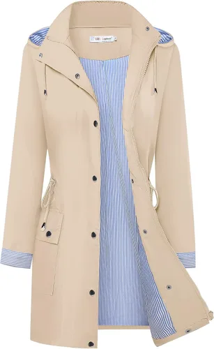 Vista 13 de BBX Lephsnt Abrigos de lluvia para mujer, chaqueta impermeable ligera, rompevientos para exteriores, gabardina con capucha A-verde militar