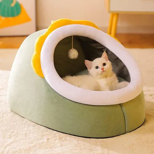 Vista 4 de Cama para gatos de interior – Cama de cueva para gatos, tienda de campaña para gatos con cojín extraíble lavable, camas suaves y cálidas, camas