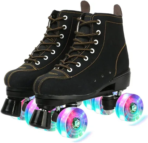 Vista 7 de XUDREZ Patines de Cuero de Vaca para Mujeres y Hombres Zapatos de Caña Alta Diseño de Doble Fila, Patines Clásicos Premium Ajustables