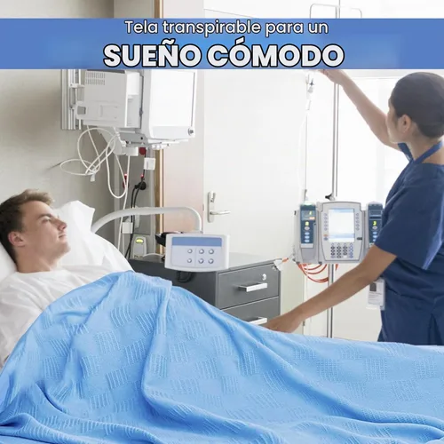 Vista 2 de Linteum Textile Hospital Manta térmica sin enganches, 100% algodón (74 x 100 pulgadas, azul)