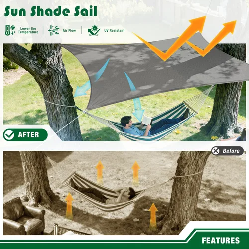 Vista 4 de Toldo tipo vela rectangular de 10 x 15 pies, toldo para exteriores, cubierta de bloqueo UV, borde curvado con anillos en D, tela permeable