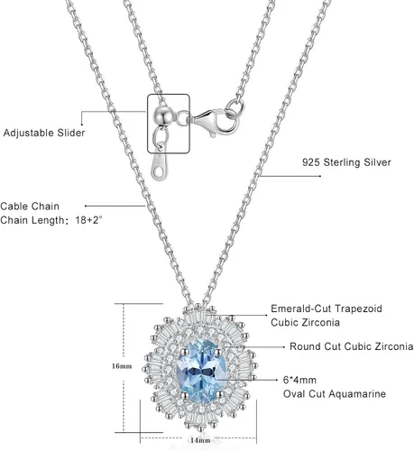 Vista 2 de 6 * 4mm Oval-Cut Birthstone Necklace for Women - 925 Sterling Silver Sunshine Pendant Birthstone Necklace for Girls Teens Mom with Lobster Design