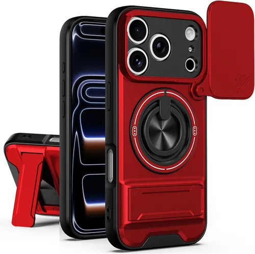 Vista 19 de Dssairo Funda para iPhone 15 con anillo magnético de rotación de 360° compatible con carcasa MagSafe Slide para cámara, soporte plegable, funda Negro