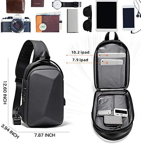 Vista 3 de JUMO CYLY Water-Resistant Sling Bag for Men, USB Crossbody Backpack Casual Mens Shoulder Bag