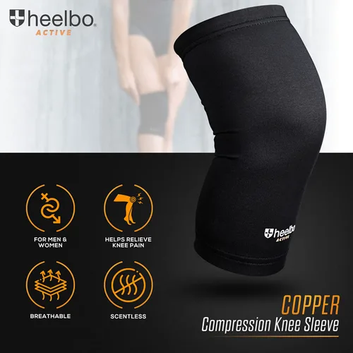Vista 4 de Heelbo Manga de compresión de rodilla con fibras de cobre infundidas y tela transpirable para aliviar el dolor de rodilla, soporte de rodilla