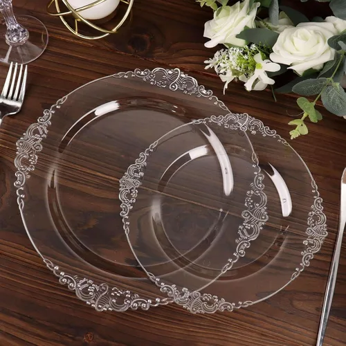 Vista 12 de Efavormart - Paquete de 10 platos de postre barrocos negros y dorados de 8 pulgadas, platos de aperitivo resistentes con borde metálico en relieve