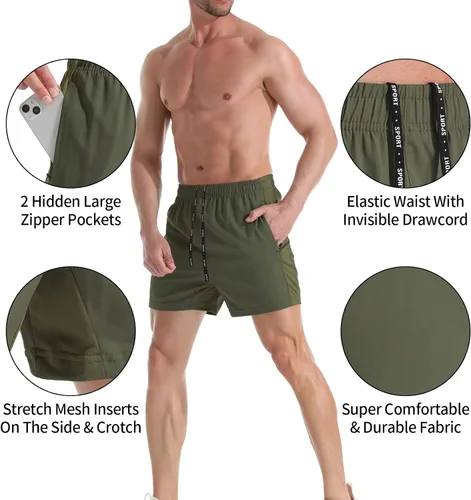 Vista 4 de VPOS Pantalones cortos de gimnasio para hombre de 5 pulgadas, ligeros pantalones cortos deportivos para hombre, de secado rápido, con bolsillos